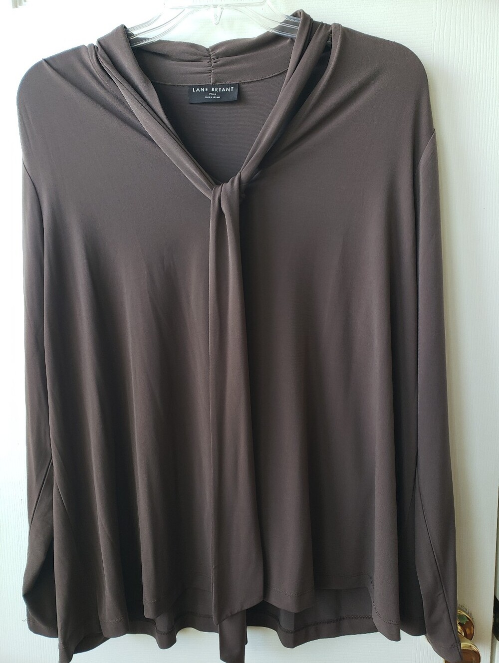 Lane Bryant Chocolate Brown Tie-Neck Long Sleeve Tunic